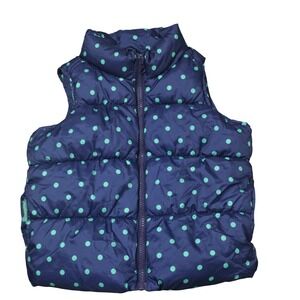 Old Navy Puffer Vest Kids XS 5T‎ Blue Green Polka Dot Sleeveless Jacket